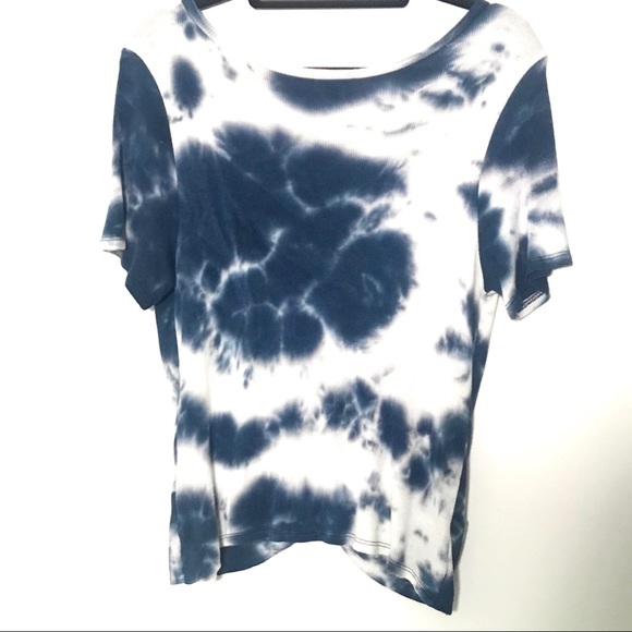 TIE DYE SHORT SLEEVED SHIRT indigo blue retro hippie cotton Tee twist front - Picture 2 of 8